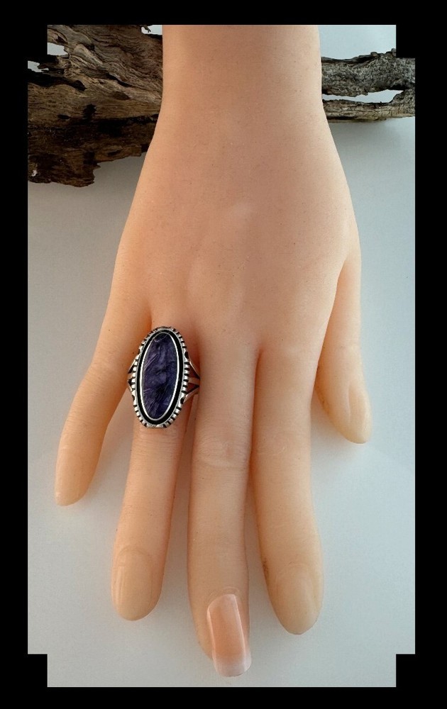 Handcrafted Sterling and Charoite Ring Size 9