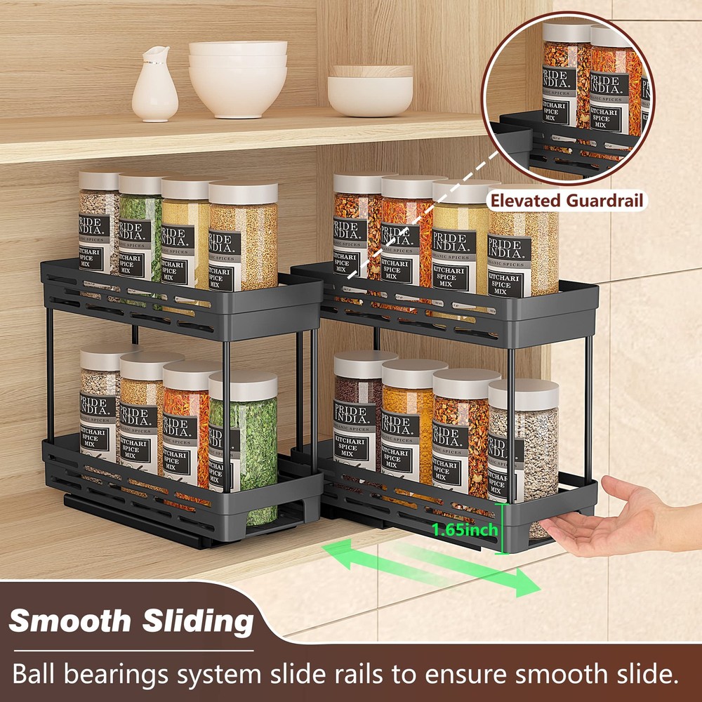 Pull Out Spice Rack Organizer for Cabinet, 3 Packs Slide 3 Pack, Black