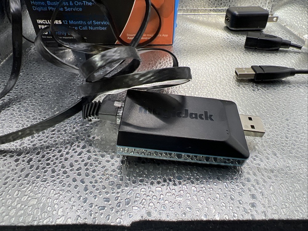MagicJack Go Smart Digital Phone Fax VoIP Adapter w/ USB Extender & Data Cables