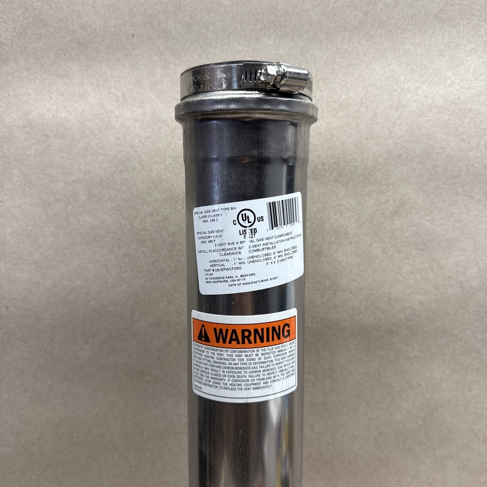 Z-Flex Z-Vent 3" x 2' Stainless Steel Vent Pipe (2SVEPWCF0302)