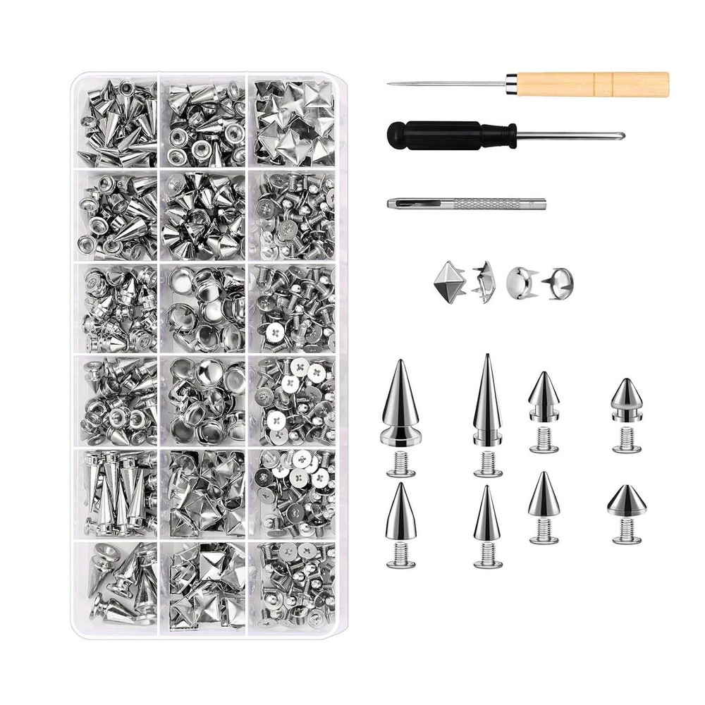 DIY Leather Jacket Spikes and Studs Kit 455PCS Cone Square Dome with Tools