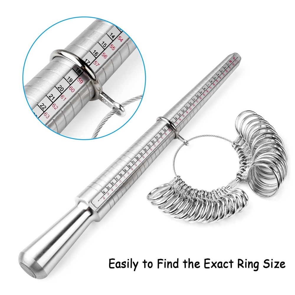 Accmor Ring Sizer Measuring Tool Including Mandrel, Gauge Silver
