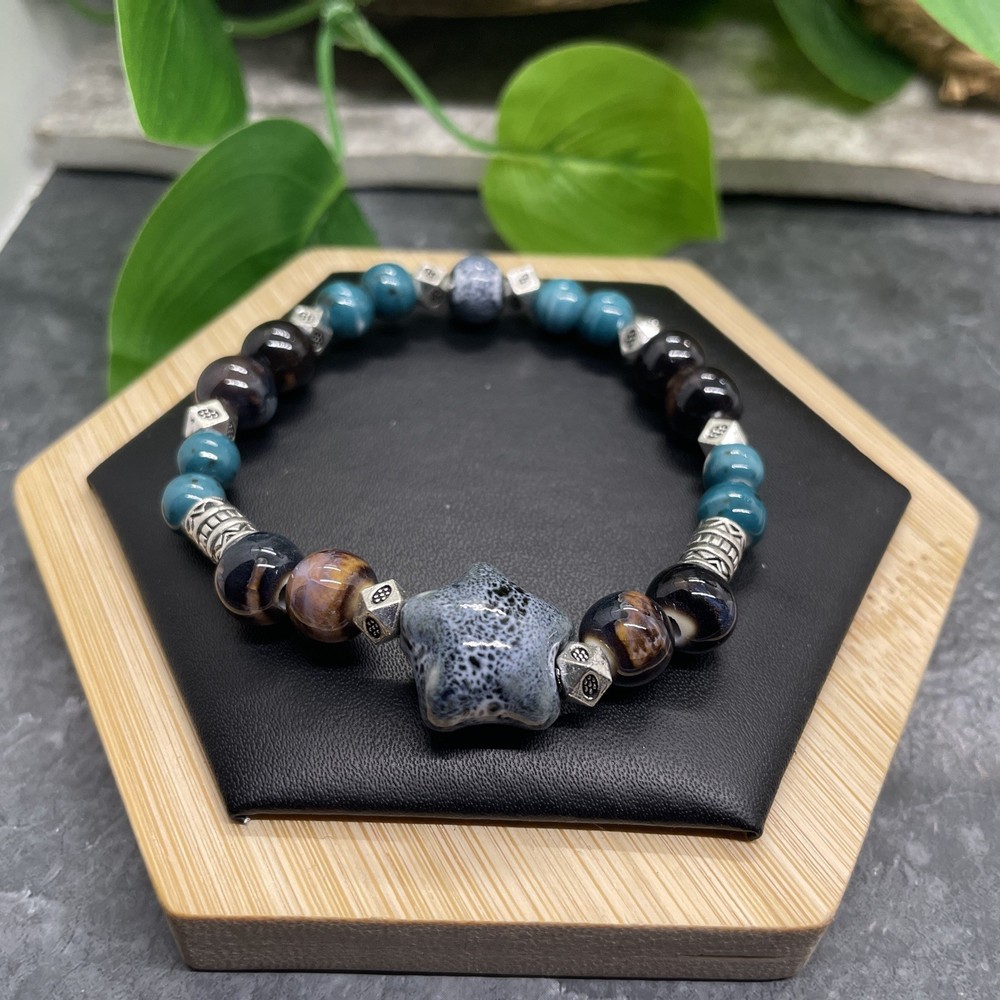 Handmade Ceramic Bead Beaded Stackable 6.5” Plus Stretch Bracelet New B397