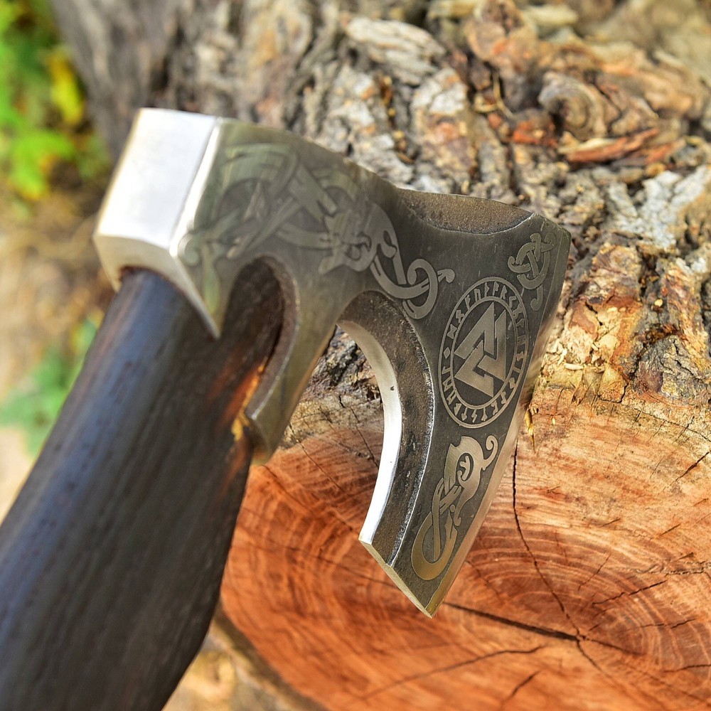 HANDMADE TOMAHAWK , HATCHET, AXE , INTEGRAL ENGRAVED HEAD LEATHER WRAP HANDLE
