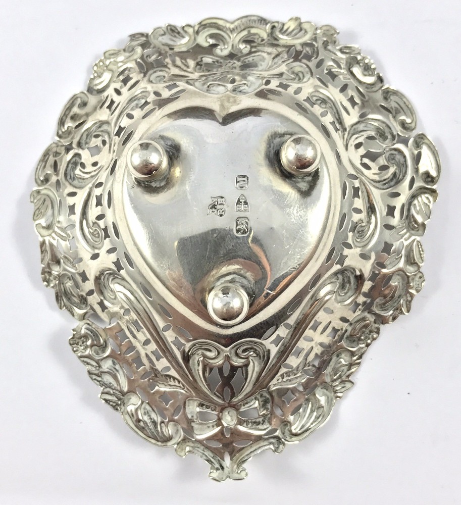 Stunning Solid English Silver Heart Shaped Bon Bon Dish