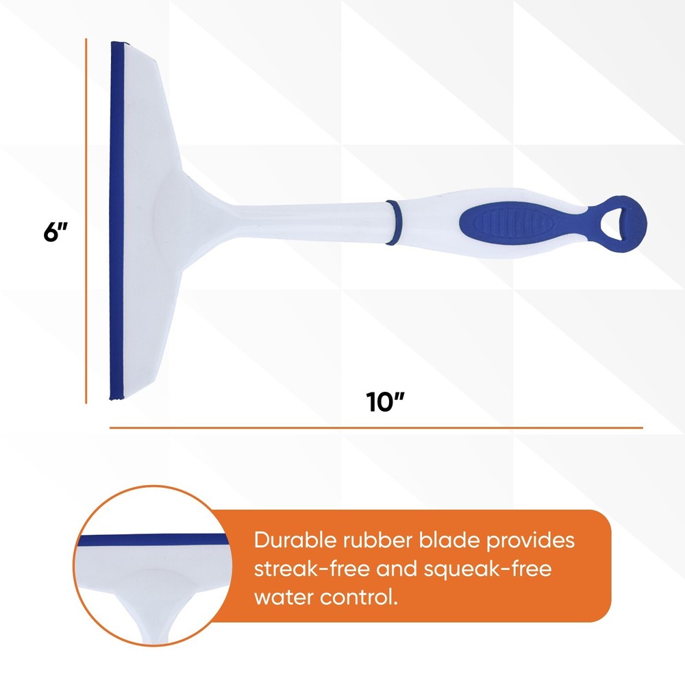 Superio 10" and 6"Window Rubber Squeegee with Hanging Loop, 2 pack Blue