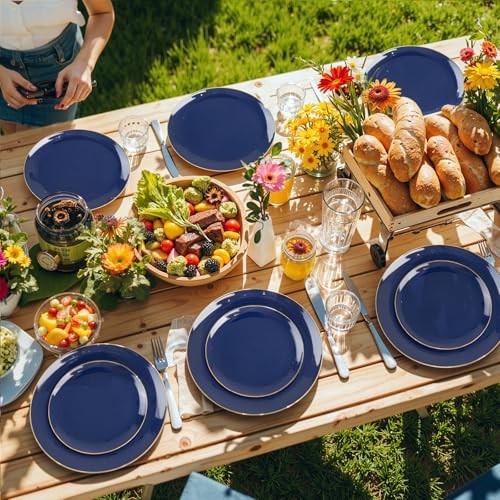 200 Pieces Plastic Plates - Navy and Gold Disposable - Include 200 PCS Blue