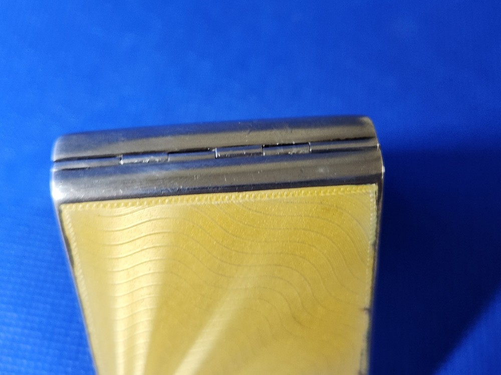 Antique British Solid Sterling Silver Guilloche Enamel Match Vesta Case Hallmark