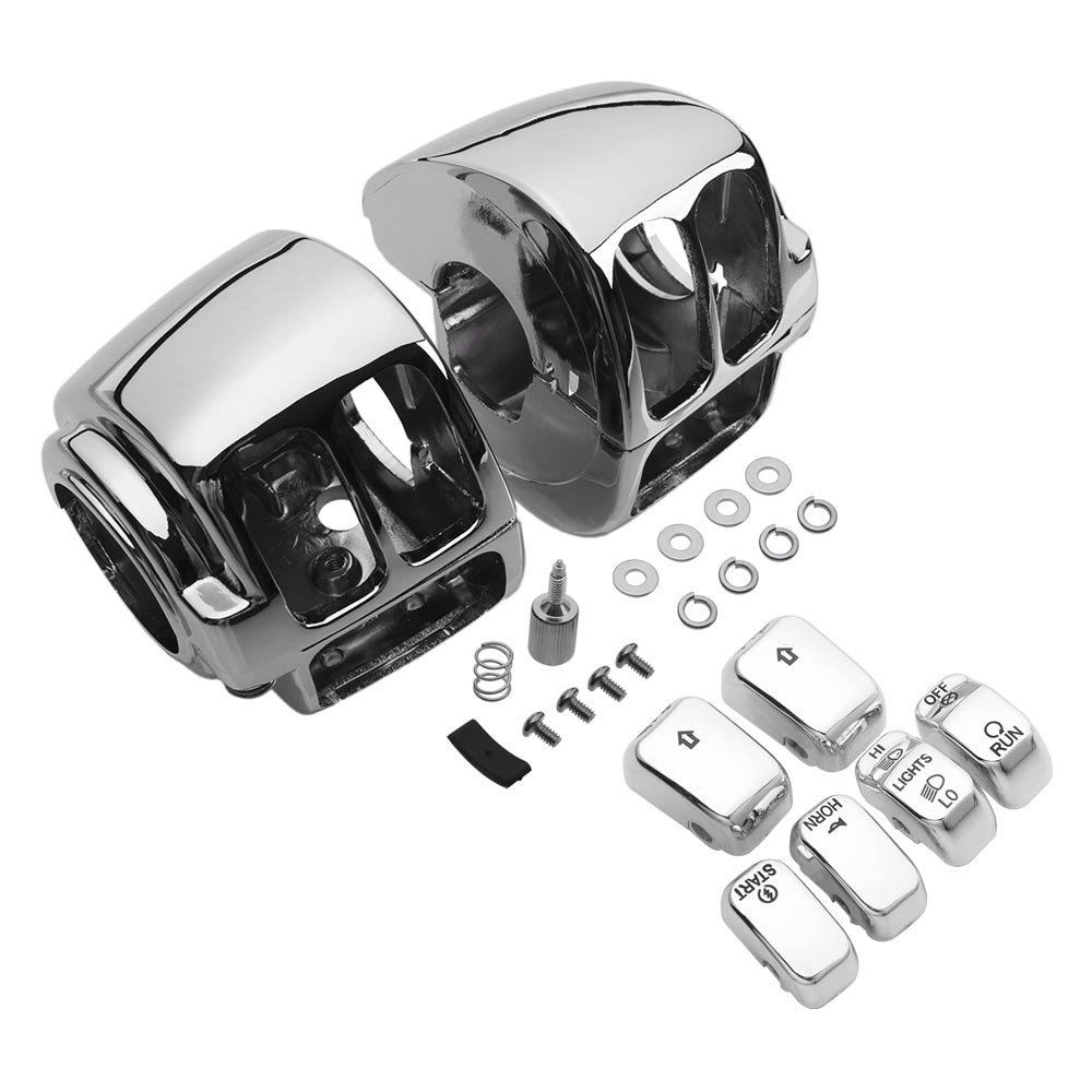 Switch Housing Covers Chrome & 6pcs Button Cap For Harley Softail Fat Boy 11-18