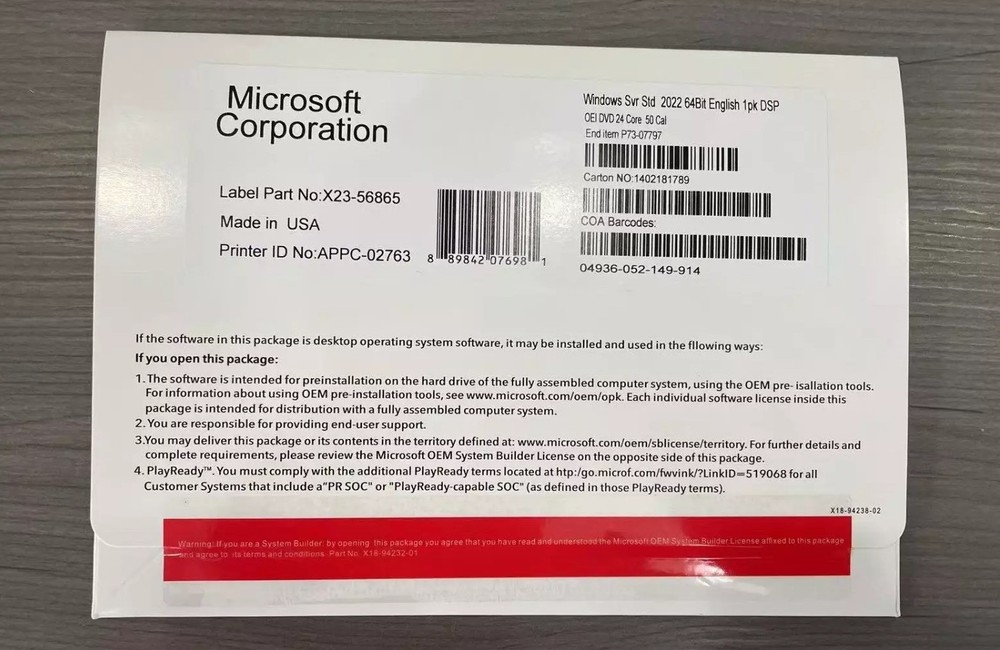 Microsoft Windows Server 2022 Standard 24-Core 50 CALs DVD With Key