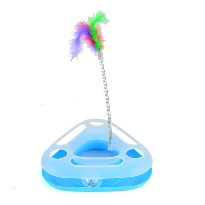 Cat Toy Triangle Bell Ball Track with Spring Swatter Feathers Interactive Fun