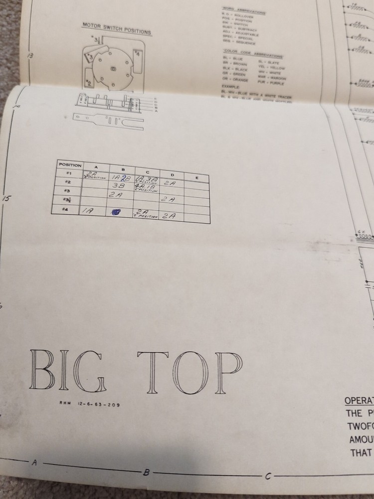Gottlieb Big Top Pinball Machine Game Schematics ORIGINAL