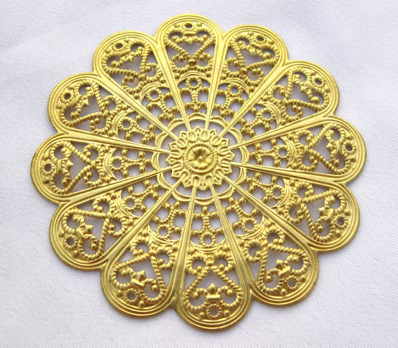 20pcs Large Brass Filigree 55mm Round Stamping Decorative Finding
