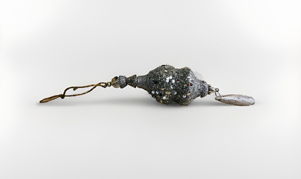 7” Pottery Barn Glitter Decorative Finial Ornament Silver