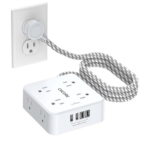 CHCORE 5Ft Braided Surge Protector Power Strip, 8 Outlets, 4 USB (2 USB-C)