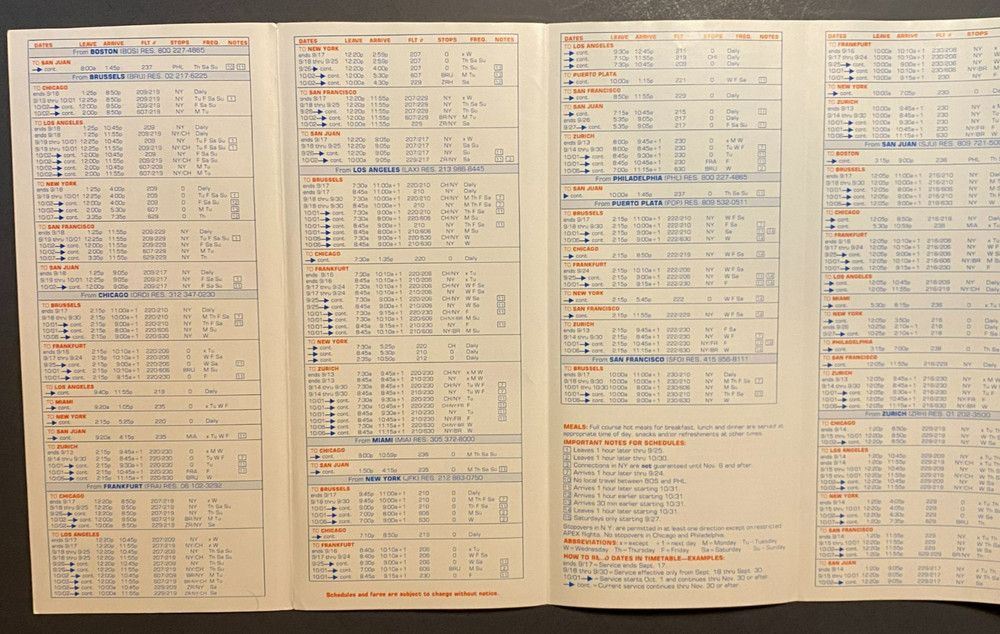 Capitol Air Timetable Effective September 1982