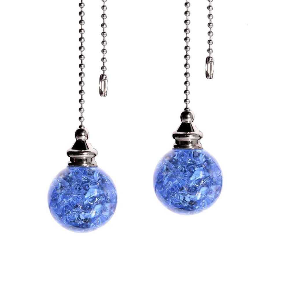 2Pcs Ceiling Fan Pull Chain 30MM Blue Crystal Ice Crack Ball Fan Pull Chain