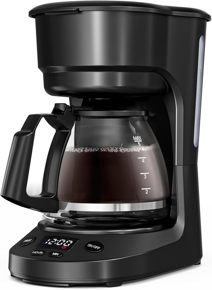 5 Cup Drip Coffee Maker, Portable Coffee Machine with Programmable Timer, Cof...