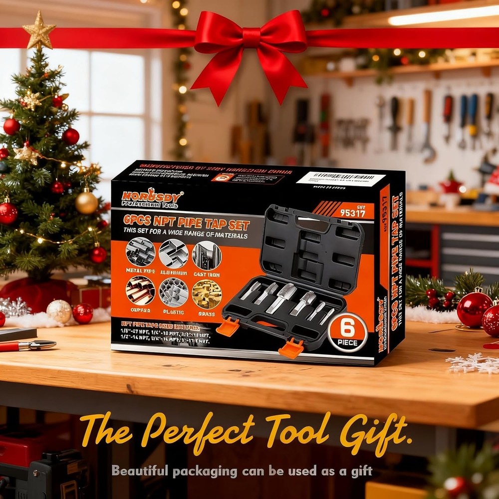Durable 6-Piece NPT Pipe Taper Threading Tool Kit with Organized Storage Case