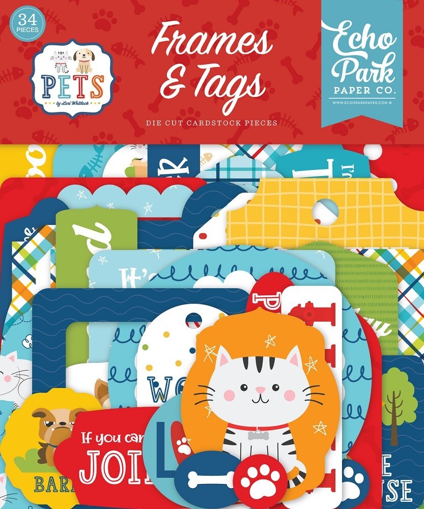 Echo Park PETS *2 Packs* Ephemera Die Cuts + Frames & Tags 68p Cat Dog