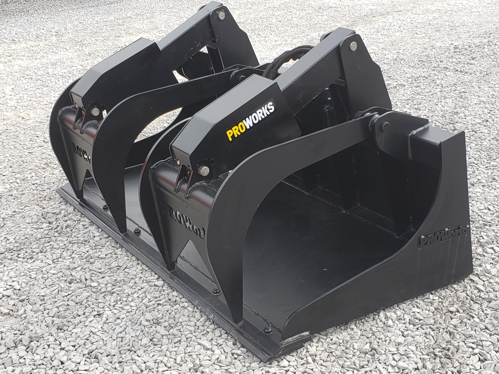 66″ Severe Duty Solid Bottom Bucket Grapple with Bolt on Edge Fits Skid Steer QA