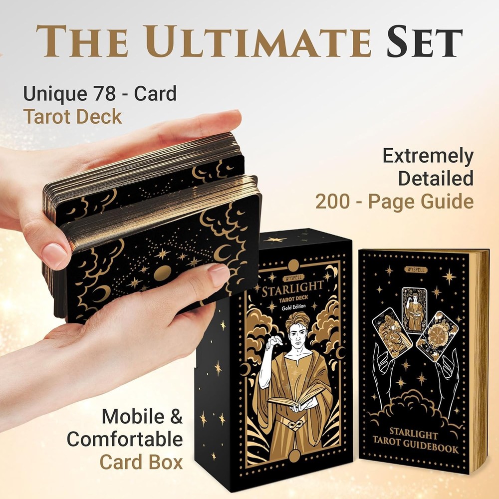 Starlight Tarot Deck with Guide Book - Unique Tarot Card for Beginners (Gold)
