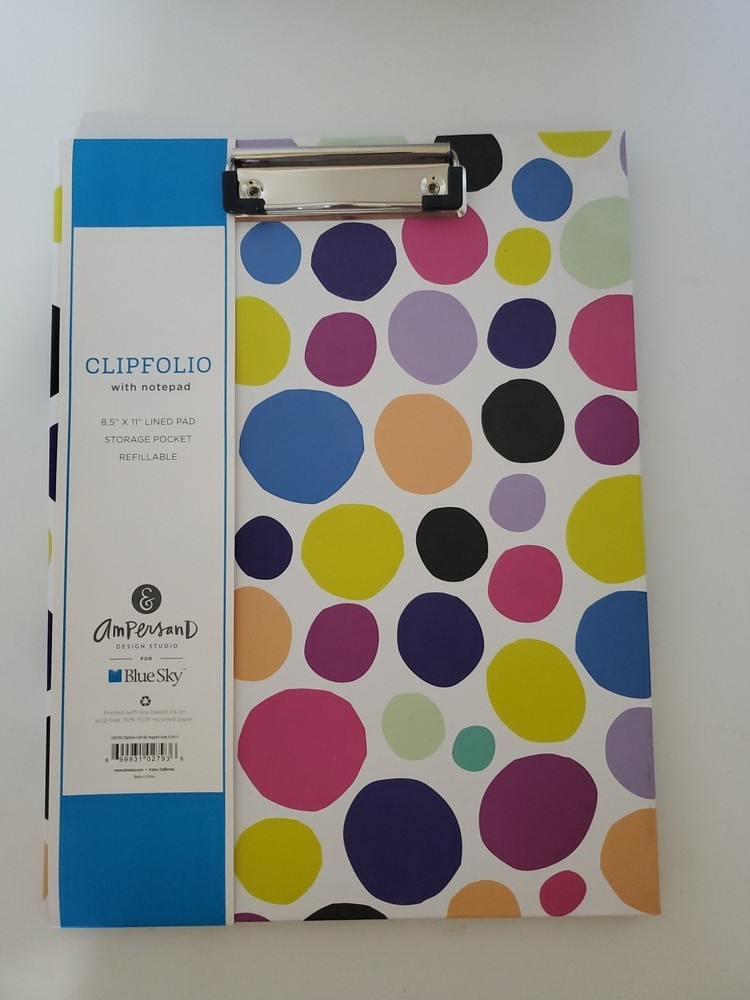 Blue Sky Clipfolio with Notepad, 8.5x11 Lined Pad Storage Pocket Refillable NEW