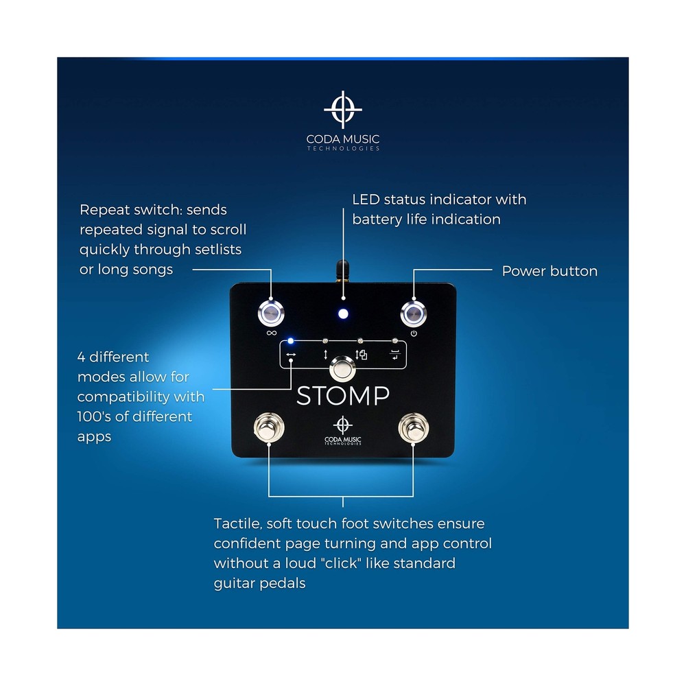 Coda Music Technologies STOMP Bluetooth Page Turner & App Controller - Foot S...