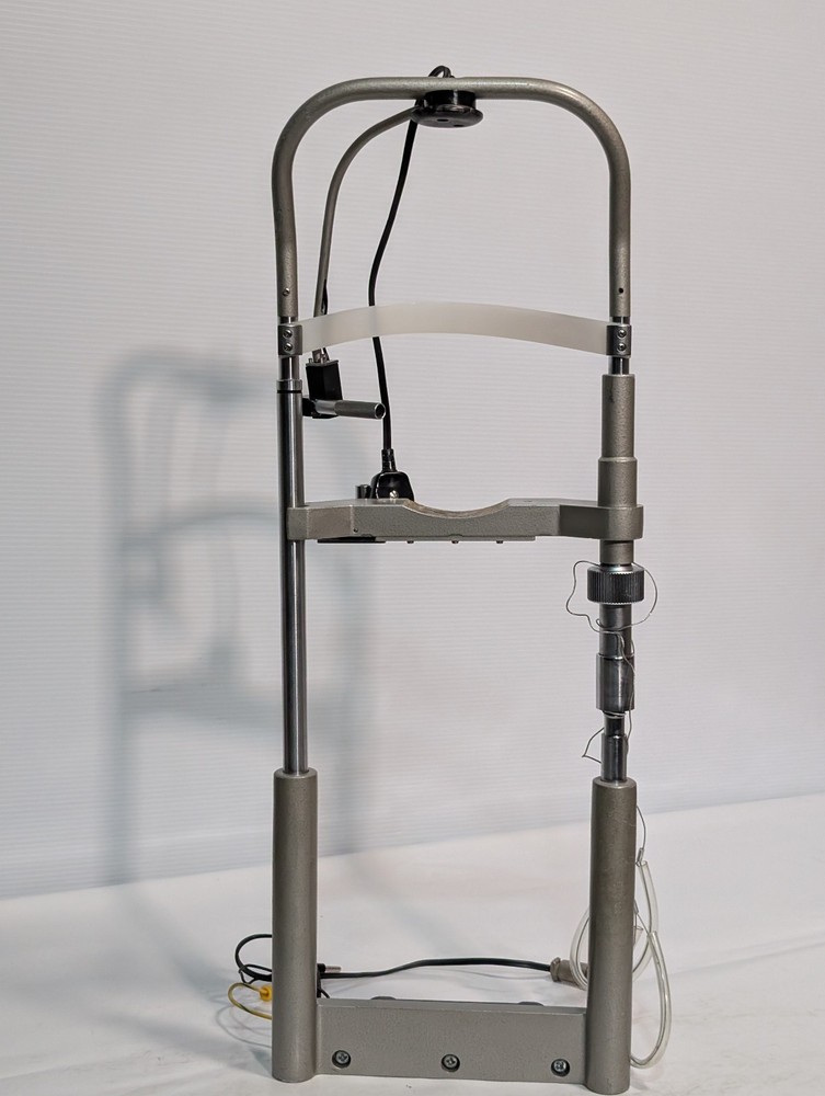 Optometry patient eye exam chin head rest and forehead bracket mount assembly