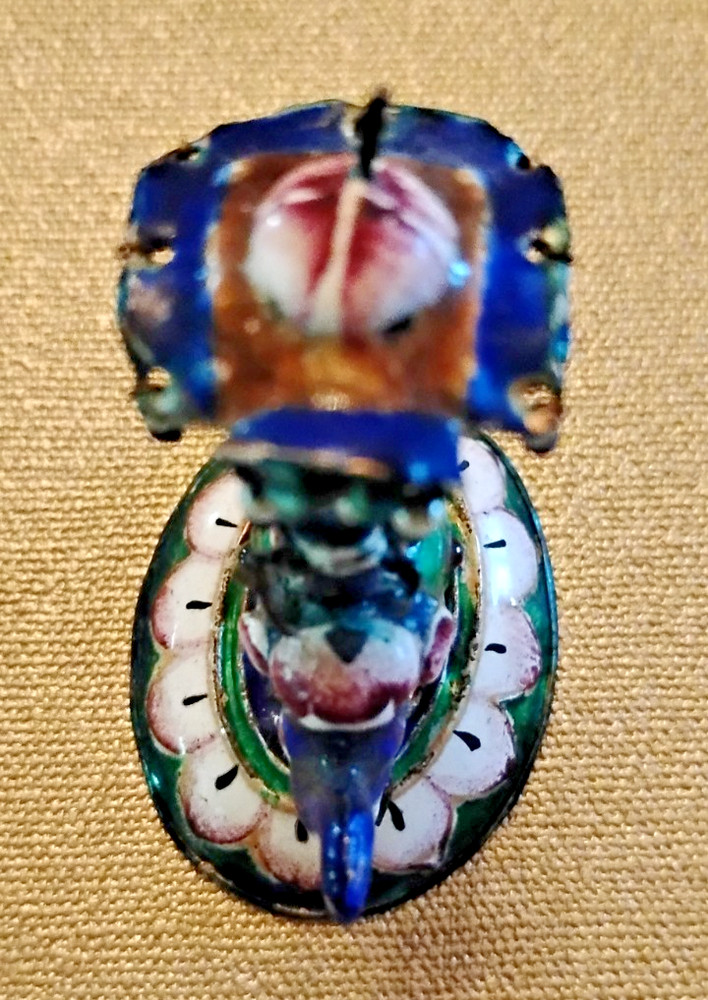 CAPARISONED ENAMELLED SILVER MINI ELEPHANT BLUE CANOPY GREEN BASE CLR HOWDAH #3