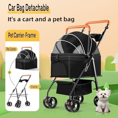 Pet Stroller for Medium Small Dogs/Cats - 4 Wheels Foldable Dog Stroller black