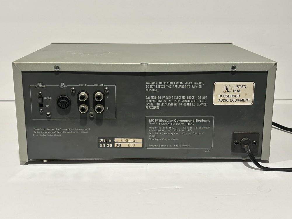 Vintage MCS Modular Component Systems 3530 Stereo Cassette Deck Working