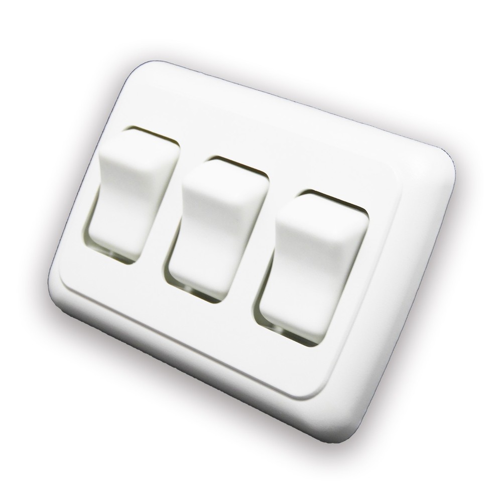 Triple 3 Gang On-Off 12 volt White Light Switch - RV Camper Trailer Marine Boat