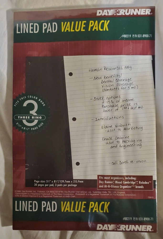 Day Runner LINED PAD value pack #88219