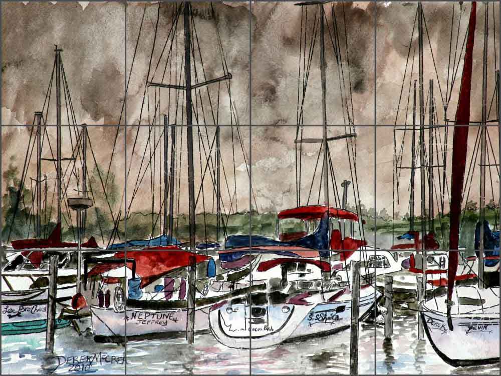 Ceramic Tile Mural Kitchen Backsplash McCrea Sailboat Nautical Art DMA079
