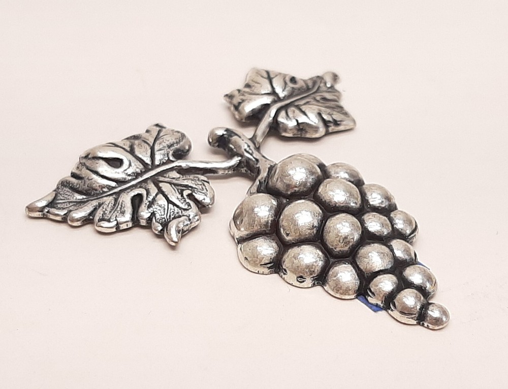 EMBOSSED STAMPED SILVER PLATED BRASS GRAPE CLUSTER COMPONENT EMBELLISHMENT