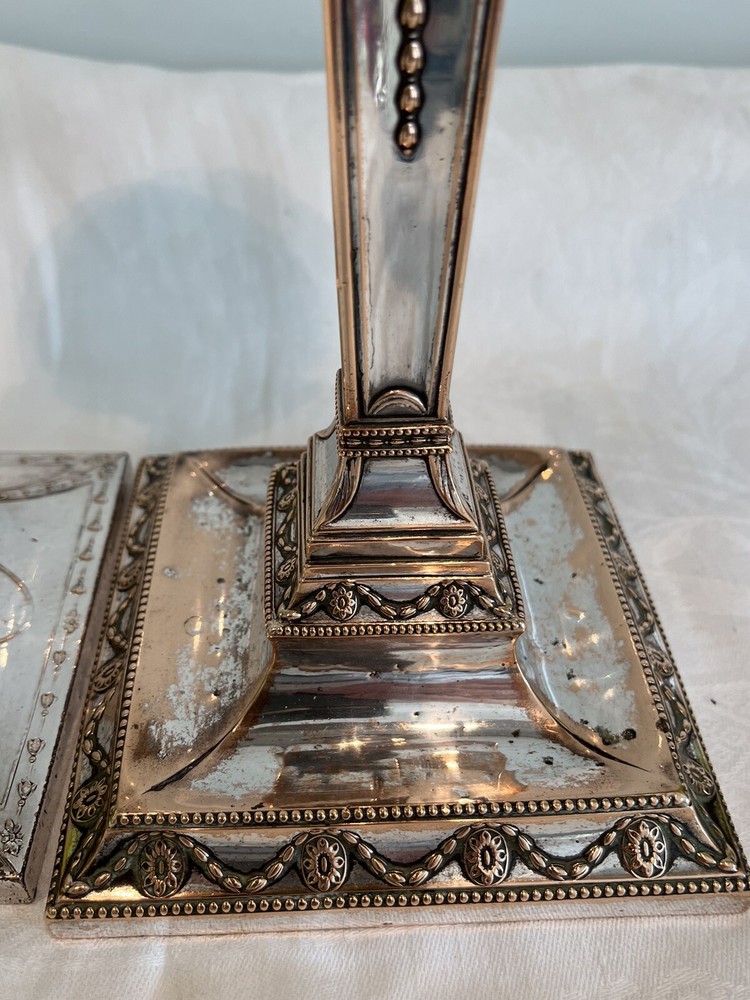2 Early 19thc Antique Silver Plated Classical Themed Candlesticks