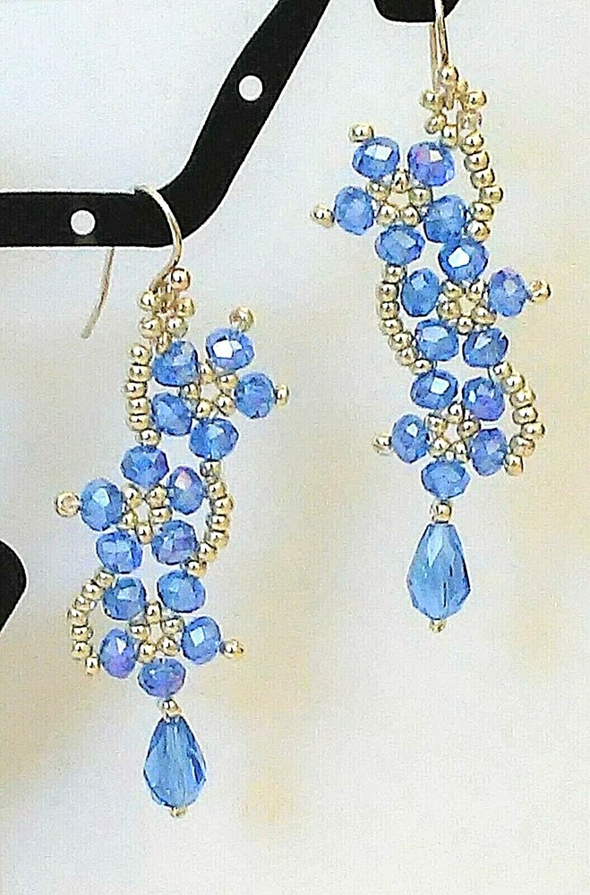 Handmade Sapphire Triple Flower Drop Earrings