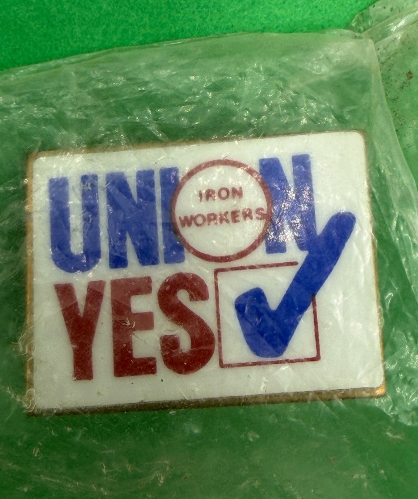 Vtg Iron Workers Union Yes Check Mark Pin