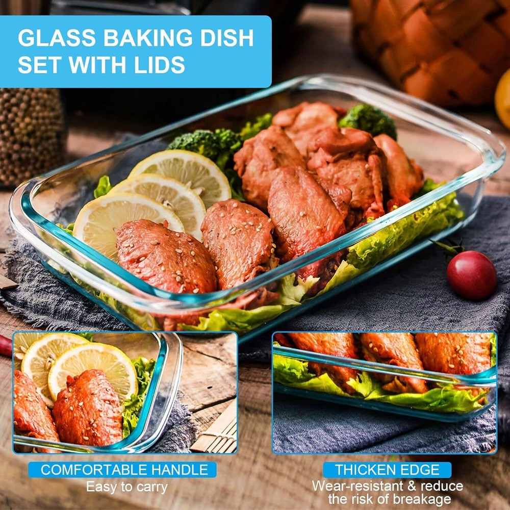 8 Pieces Glass Baking Dish with Lids Rectangular Glass Baking Pan Bakeware Set