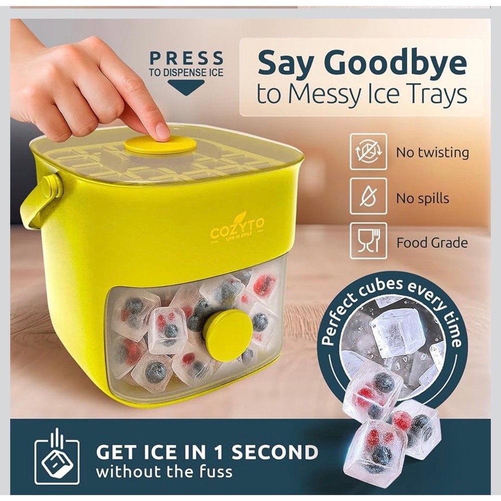 CubeGo Ice Cube Tray with Lid & Bin 48 Cubes One Press Release New