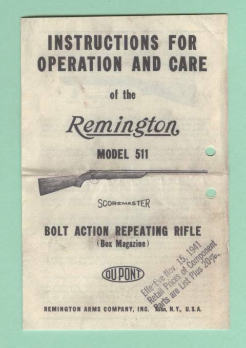 Remington Model 511 Owners Manual Reproduction