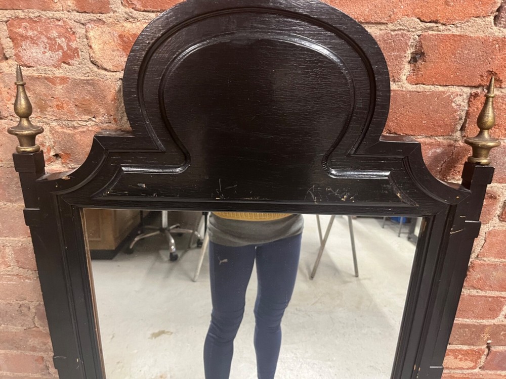 Rectangular Antique Wood Framed Wall Mirror with Brass accent