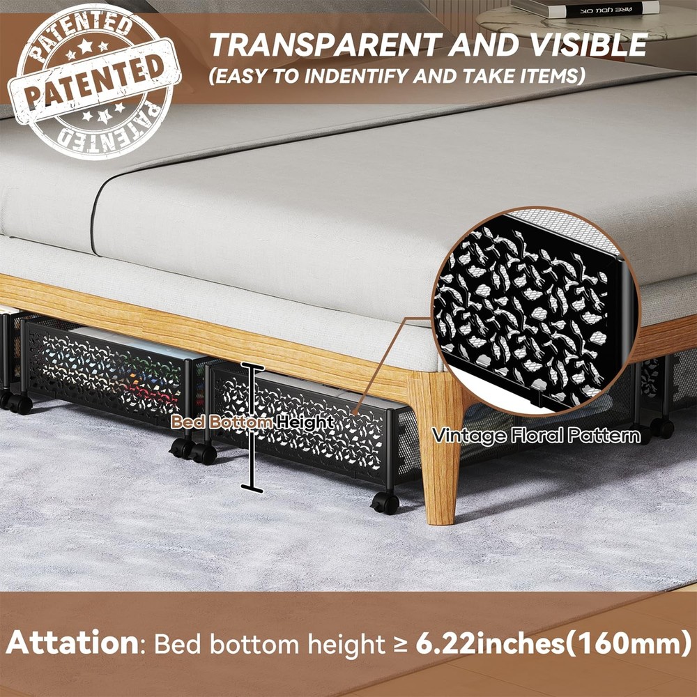 Under Bed Storage Containers with Wheels, Under Bed Shoe Storage Organizer Dr...