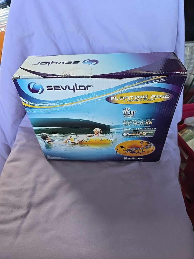 NIB Sevylor Swim Ring Inflatable Float 48” Snap N Stay System Double Lock Valve