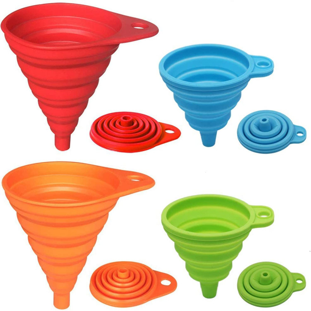 Kitchen Funnel Set 4 Pack, Small and Large, Kitchen Gadgets Accessories Foldable