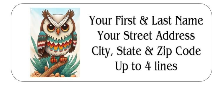 150 Navaho Owl Indian Mailing Return Address Labels Personalized