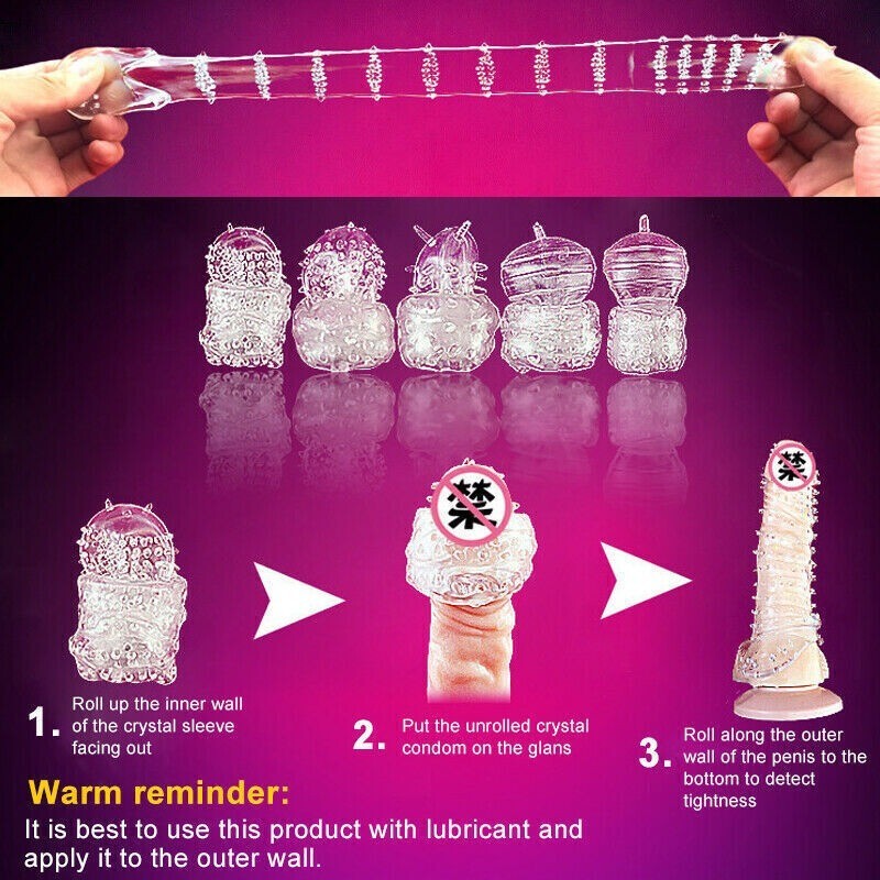 5PCS Male-Penis-Extender-Enlarger-Sleeve-Reusable-Condom-Delay-Ejaculation Set