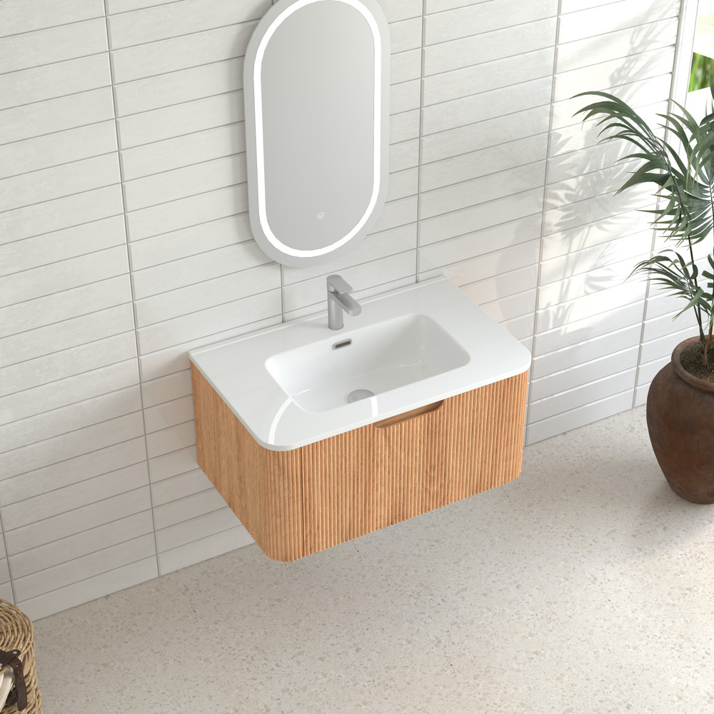 30" Wall-Mounted Floating Solid Wood Bathroom Vanity Pre-Assembled Curved Edge