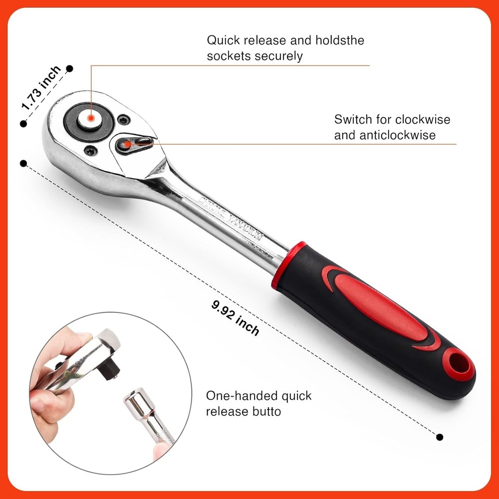 Professional 21pc Ratchet Socket Set with Quick-Release Handle and Extensions